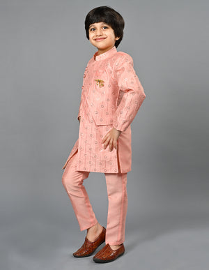 Ahhaaaa Kids Ethnic Silk Blend Indo-Western Sherwani Set For Boys