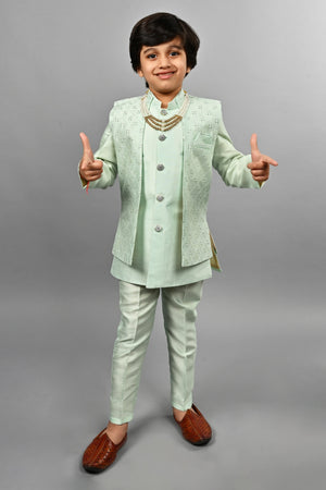 Ahhaaaa Kids Ethnic Silk Blend Indo-Western Sherwani Set For Boys