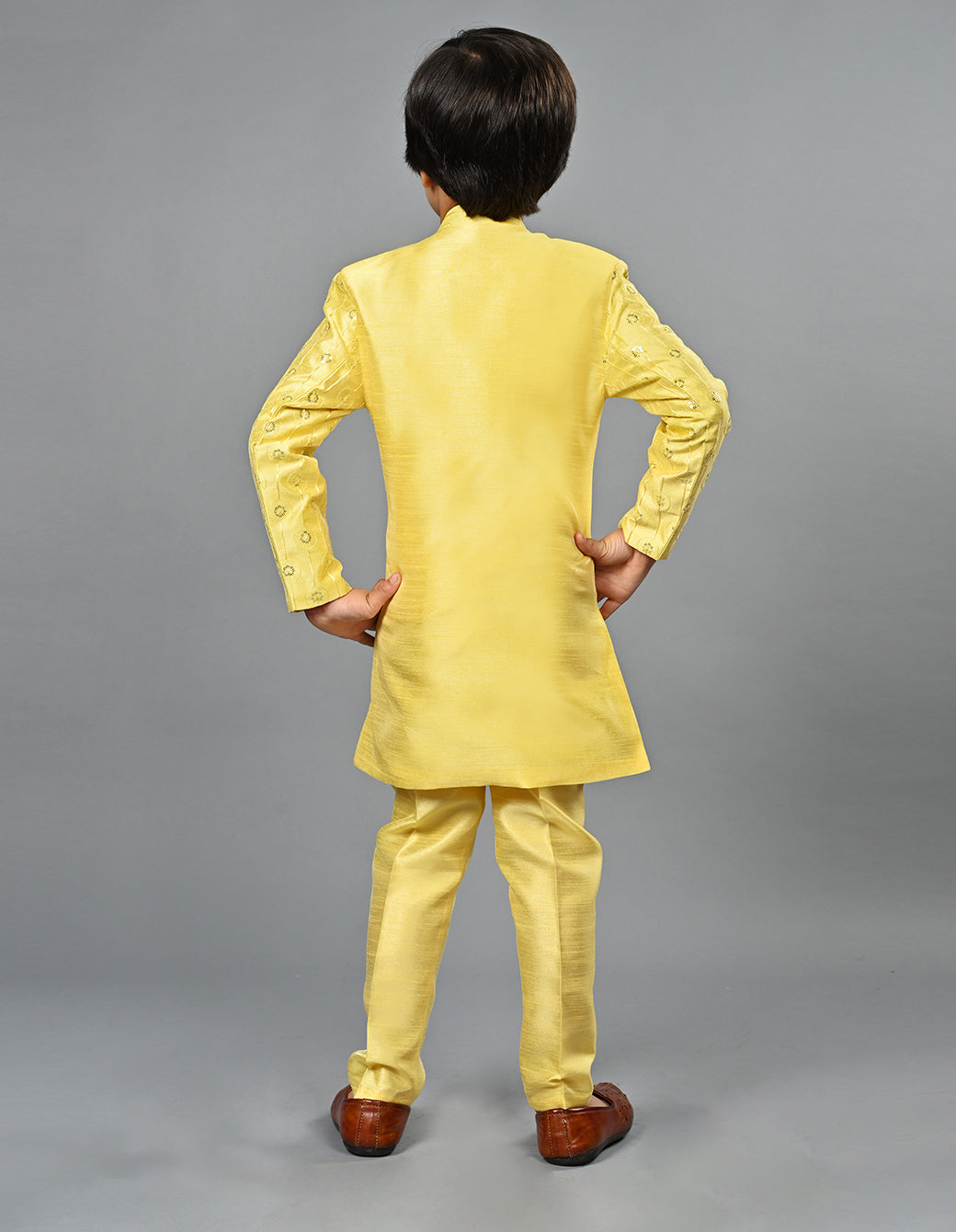 Ahhaaaa Kids Ethnic Silk Blend Indo-Western Sherwani Set For Boys