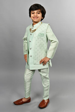 Ahhaaaa Kids Ethnic Silk Blend Indo-Western Sherwani Set For Boys