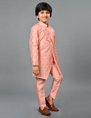 Ahhaaaa Kids Ethnic Silk Blend Indo-Western Sherwani Set For Boys