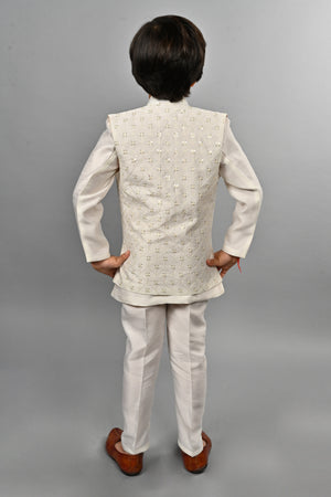 Ahhaaaa Kids Ethnic Silk Blend Indo-Western Sherwani Set For Boys