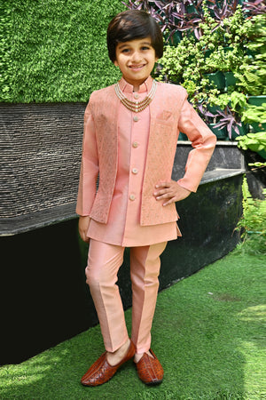 Ahhaaaa Kids Ethnic Silk Blend Indo-Western Sherwani Set For Boys