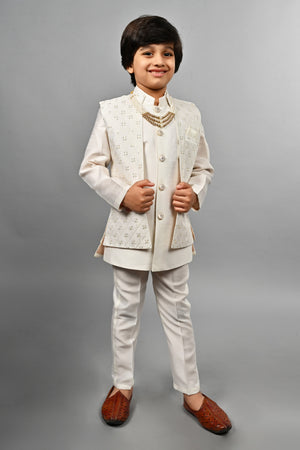 Ahhaaaa Kids Ethnic Silk Blend Indo-Western Sherwani Set For Boys