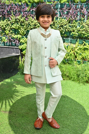 Ahhaaaa Kids Ethnic Silk Blend Indo-Western Sherwani Set For Boys