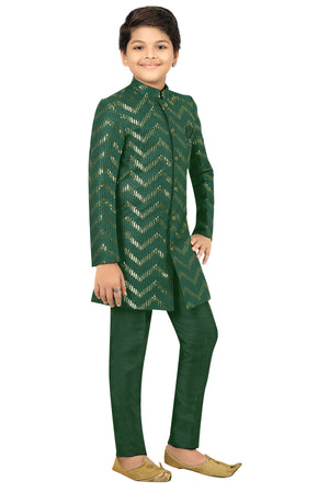 Ahhaaaa Kids Ethnic Silk Blend Zari Work Indo-Western Sherwani Set for Boys