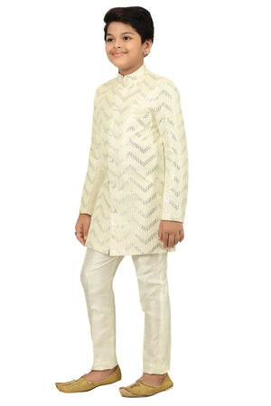 Ahhaaaa Kids Ethnic Silk Blend Zari Work Indo-Western Sherwani Set for Boys