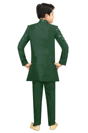 Ahhaaaa Kids Ethnic Silk Blend Zari Work Indo-Western Sherwani Set for Boys
