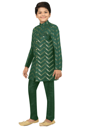 Ahhaaaa Kids Ethnic Silk Blend Zari Work Indo-Western Sherwani Set for Boys