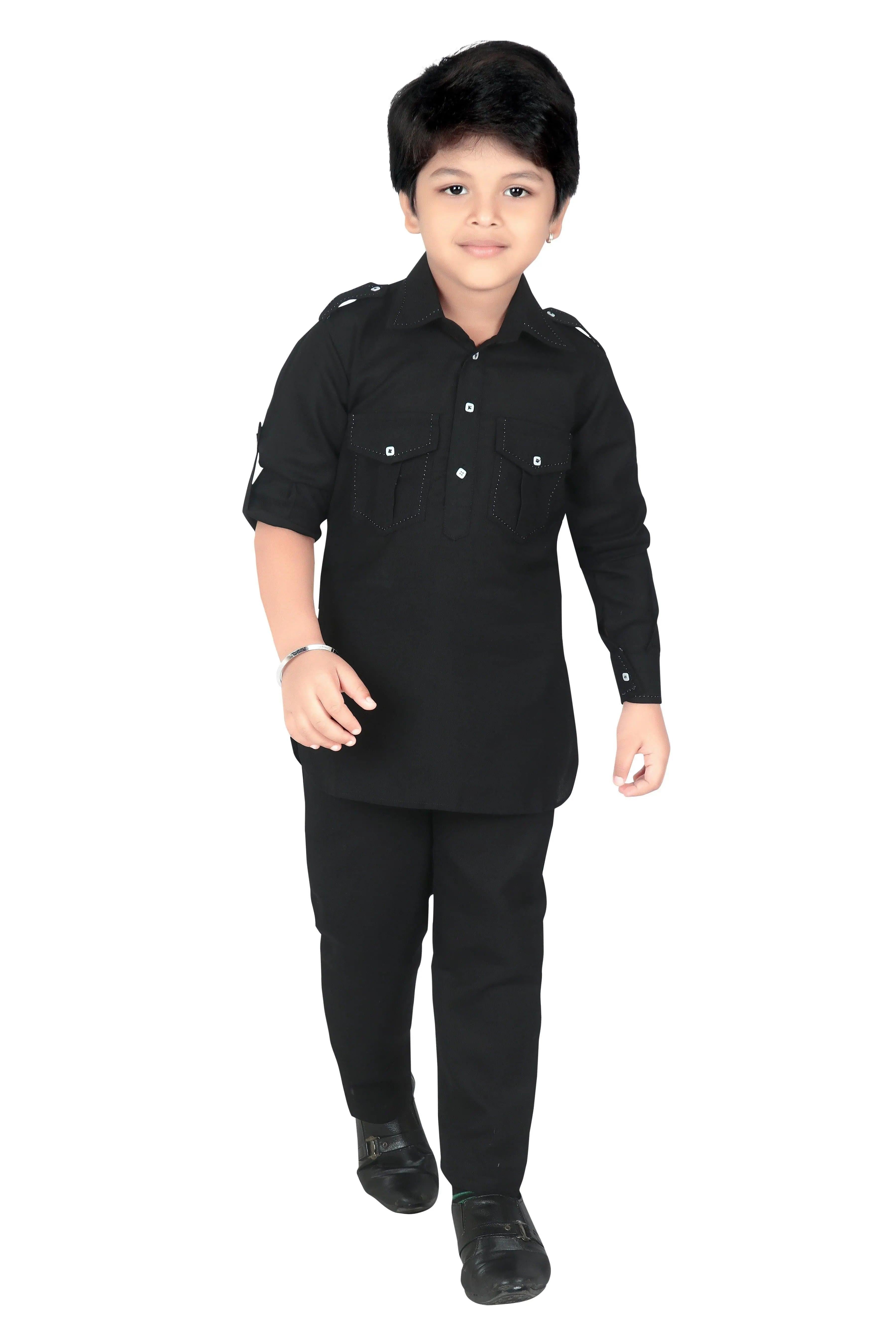 Ahhaaaa Kids Indian Ethnic Kurta and Payjama Pathani Suit For Boys Black