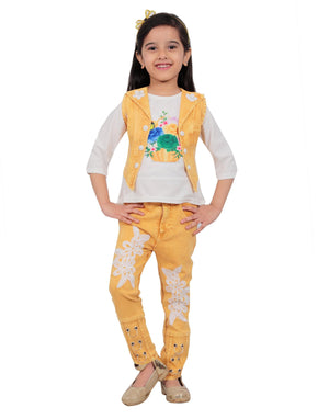 Ahhaaaa Kids Top, Jeans and Jacket for Girls Mustard
