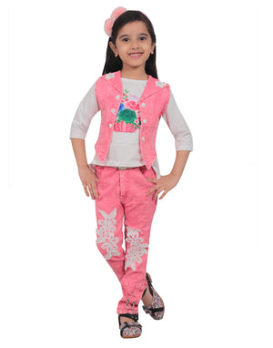 Ahhaaaa Kids Top, Jeans and Jacket for Girls Pink