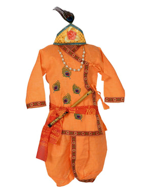 Ahhaaaa Krishna Dress Mor Pankh Handicraft Kurta with Dhoti Pant for Boys Yellow