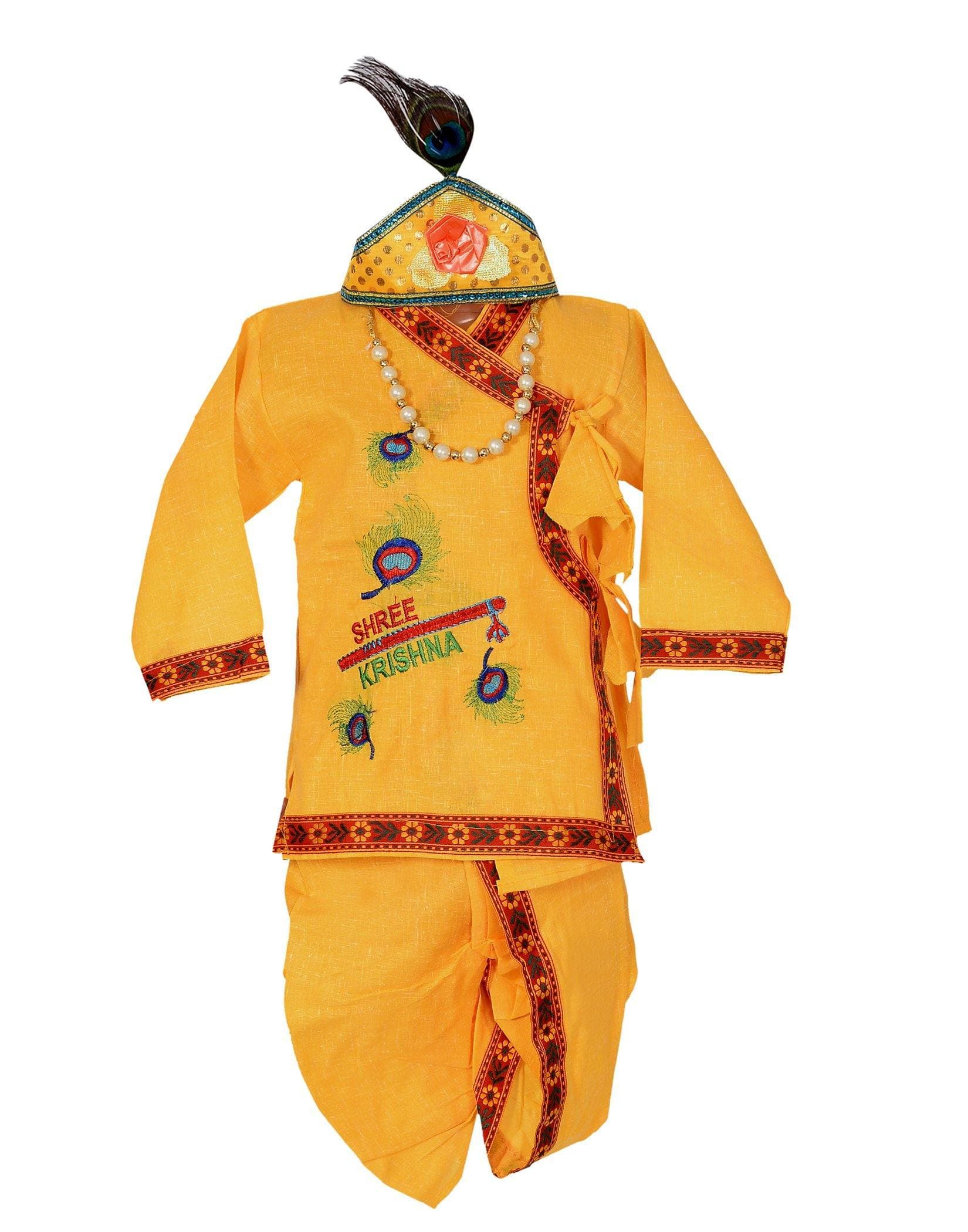 Ahhaaaa Krishna Dress Mor Pankh Handicraft Kurta with Dhoti Pant for Boys