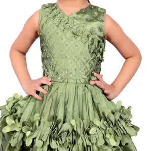 Ahhaaaa Olive Party Wear Dress for Baby Girls