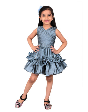 Ahhaaaa Olive Party Wear Dress for Baby Girls Blue