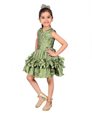 Ahhaaaa Olive Party Wear Dress for Baby Girls