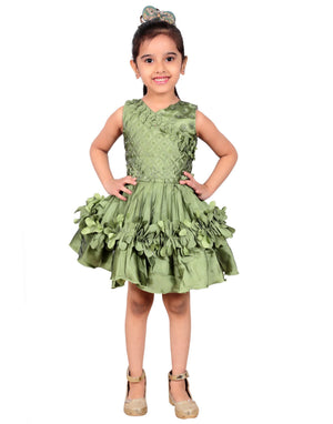Ahhaaaa Olive Party Wear Dress for Baby Girls Olive