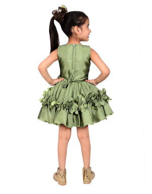 Ahhaaaa Olive Party Wear Dress for Baby Girls