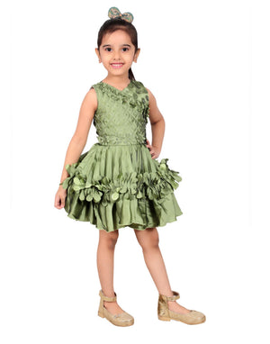 Ahhaaaa Olive Party Wear Dress for Baby Girls