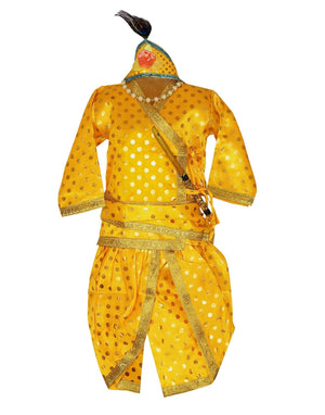 Ahhaaaa Silk Moti Bindi Krishna Dress Kurta with Dhoti Pant for Boys Yellow