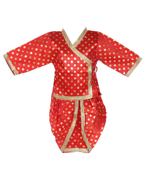 Ahhaaaa Silk Moti Bindi Krishna Dress Kurta with Dhoti Pant for Boys Red