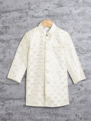 Kids Ethnic Cotton Silk Blend Sequin Print Indo-Western Sherwani Set for Boys