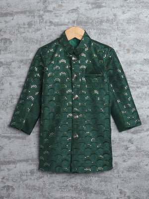 Kids Ethnic Cotton Silk Blend Sequin Print Indo-Western Sherwani Set for Boys