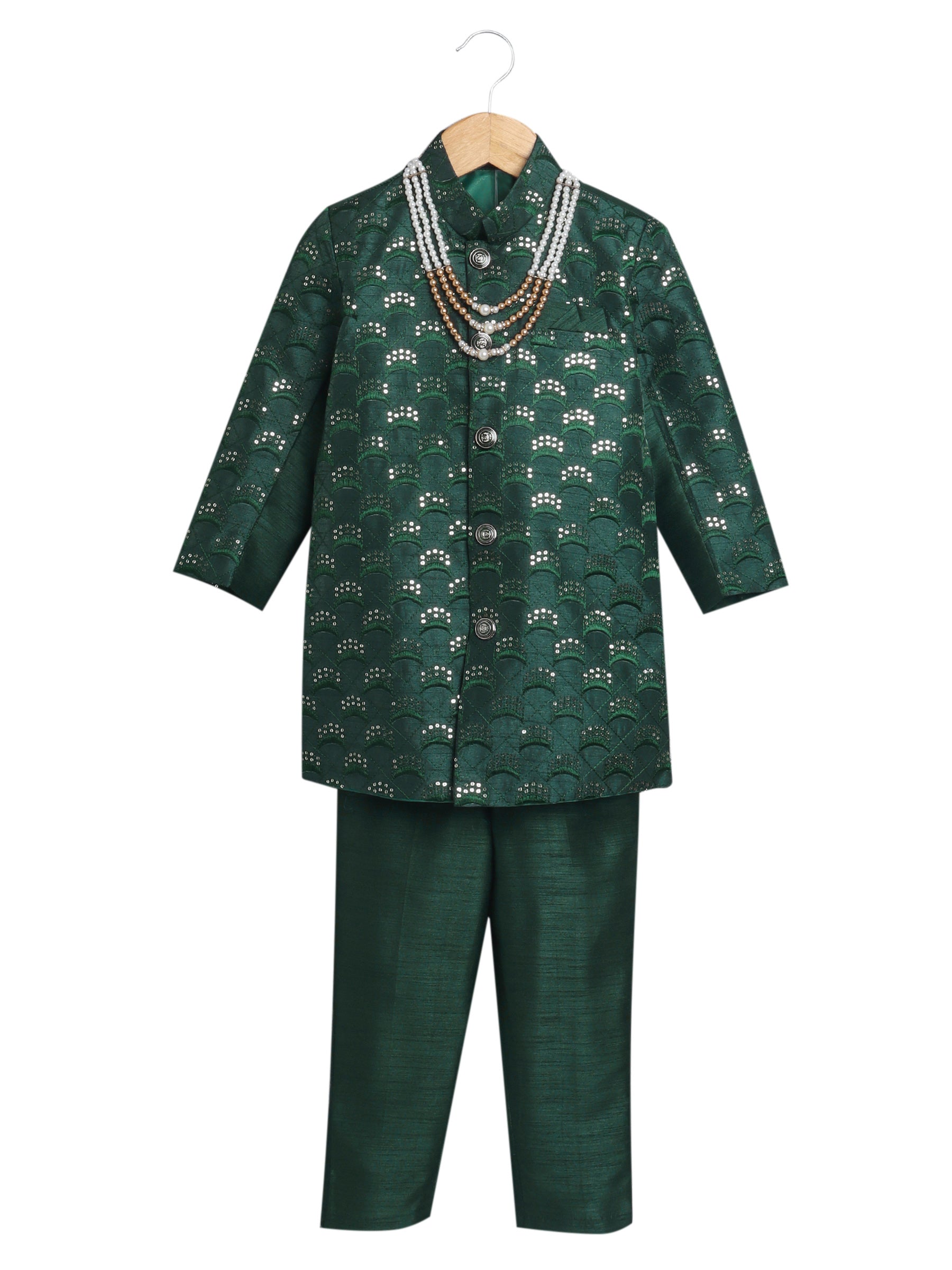Kids Ethnic Cotton Silk Blend Sequin Print Indo-Western Sherwani Set for Boys