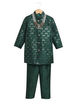 Kids Ethnic Cotton Silk Blend Sequin Print Indo-Western Sherwani Set for Boys