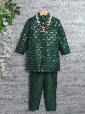 Kids Ethnic Cotton Silk Blend Sequin Print Indo-Western Sherwani Set for Boys