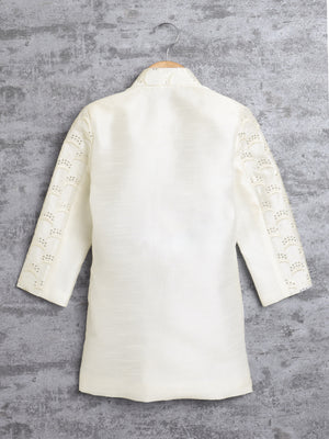 Kids Ethnic Cotton Silk Blend Sequin Print Indo-Western Sherwani Set for Boys