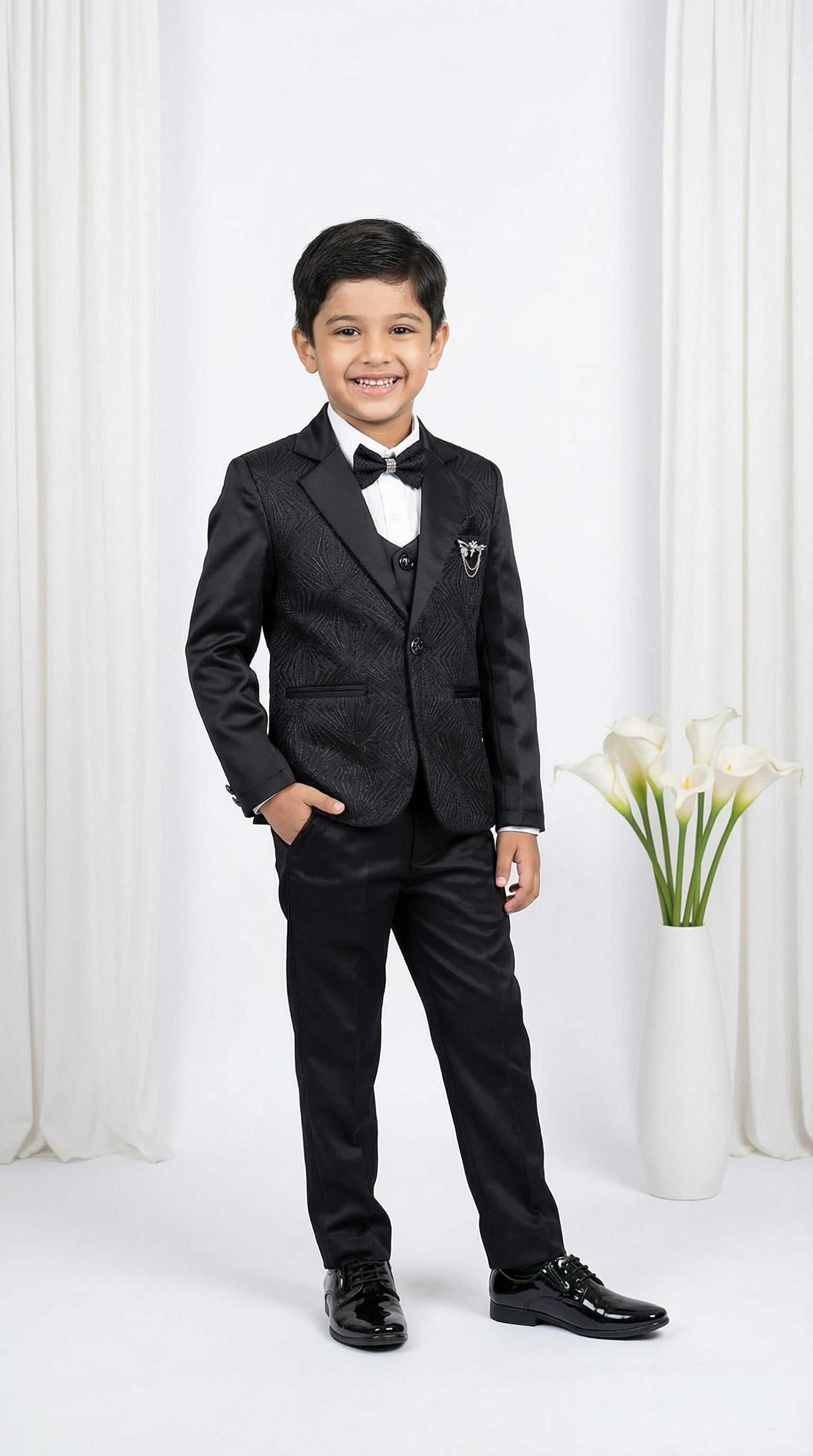 Ahhaaaa Boys Luxury 3-Piece Textured Coat Suit Set (Available in Wine, Black, Navy) Black