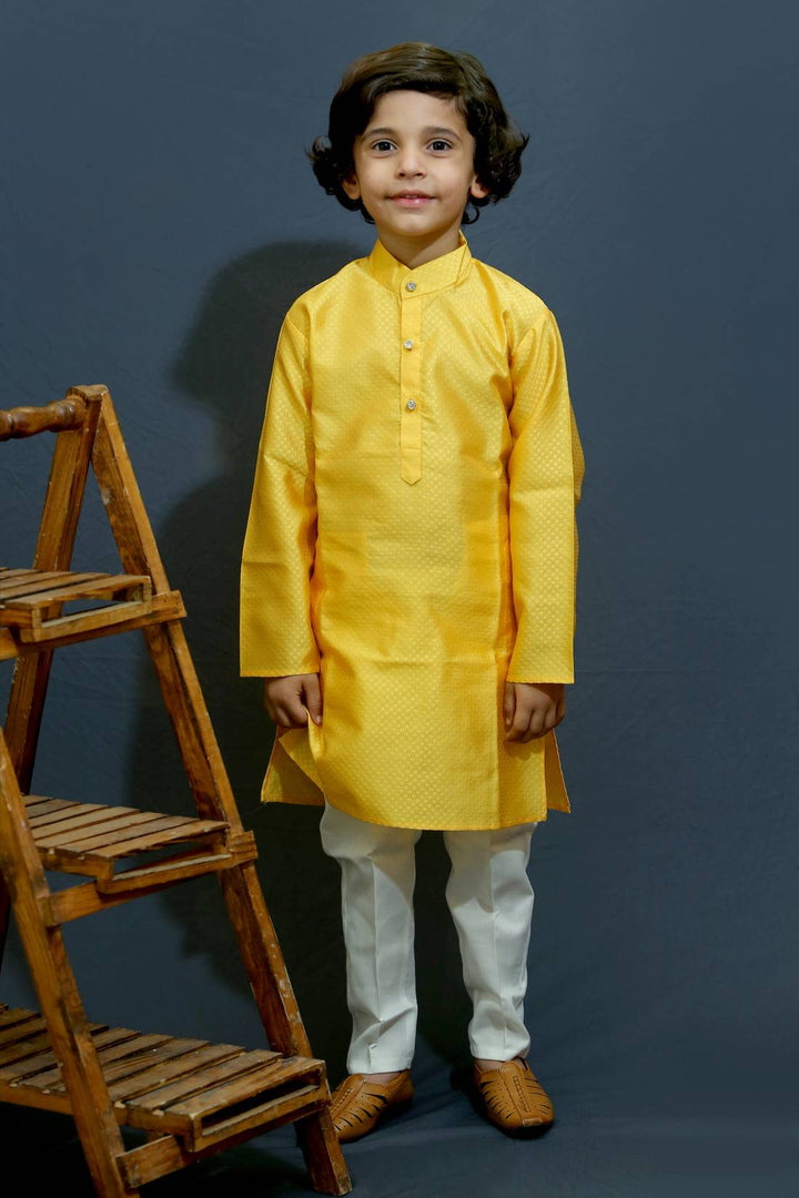 Ahhaaaa Kids Ethnic Silk Blend Kurta Pajama Set For Boys Kids Yellow