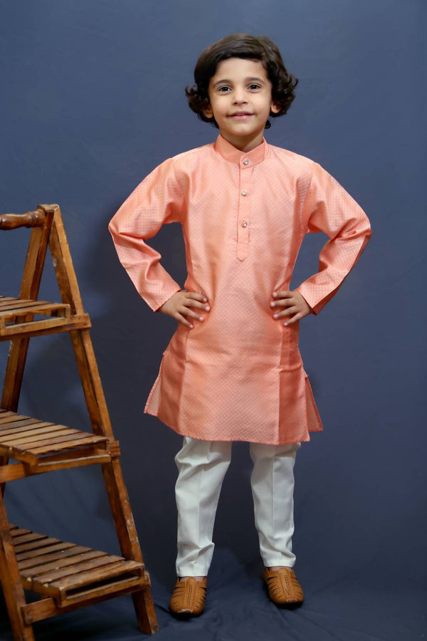 Ahhaaaa Kids Ethnic Silk Blend Kurta Pajama Set For Boys Kids Pink