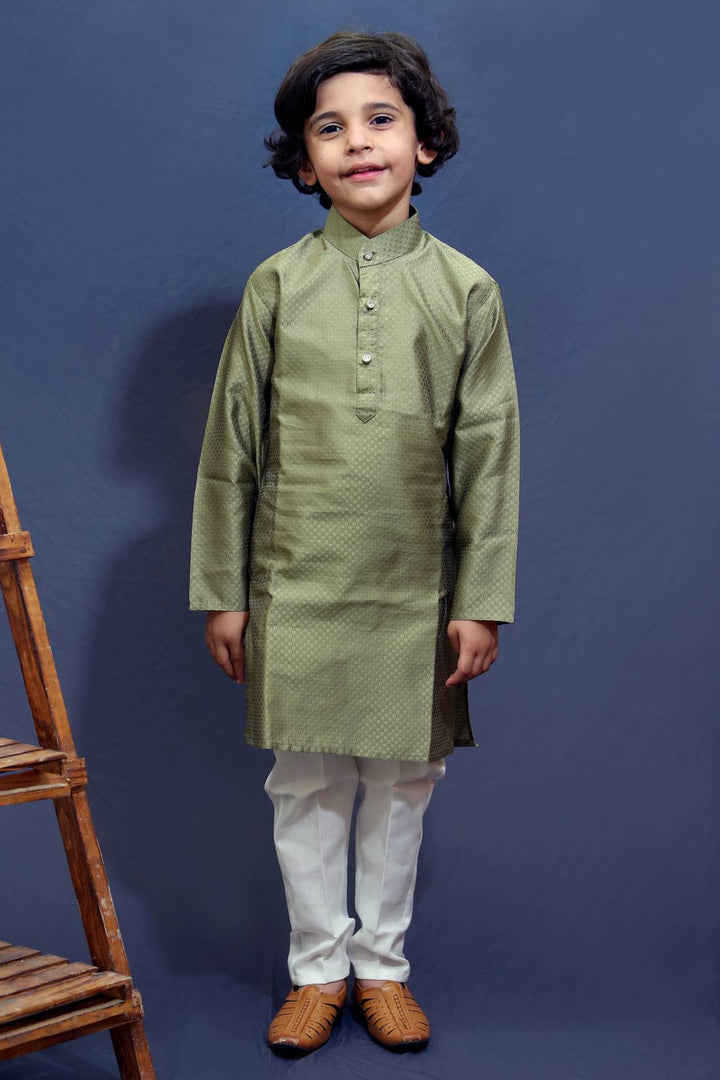 Ahhaaaa Kids Ethnic Silk Blend Kurta Pajama Set For Boys Kids Green