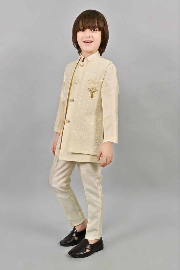 Ahhaaaa Kids Ethnic Embroidered Indo-Western Kurta, Pajama and Waistcoat Set for Boys