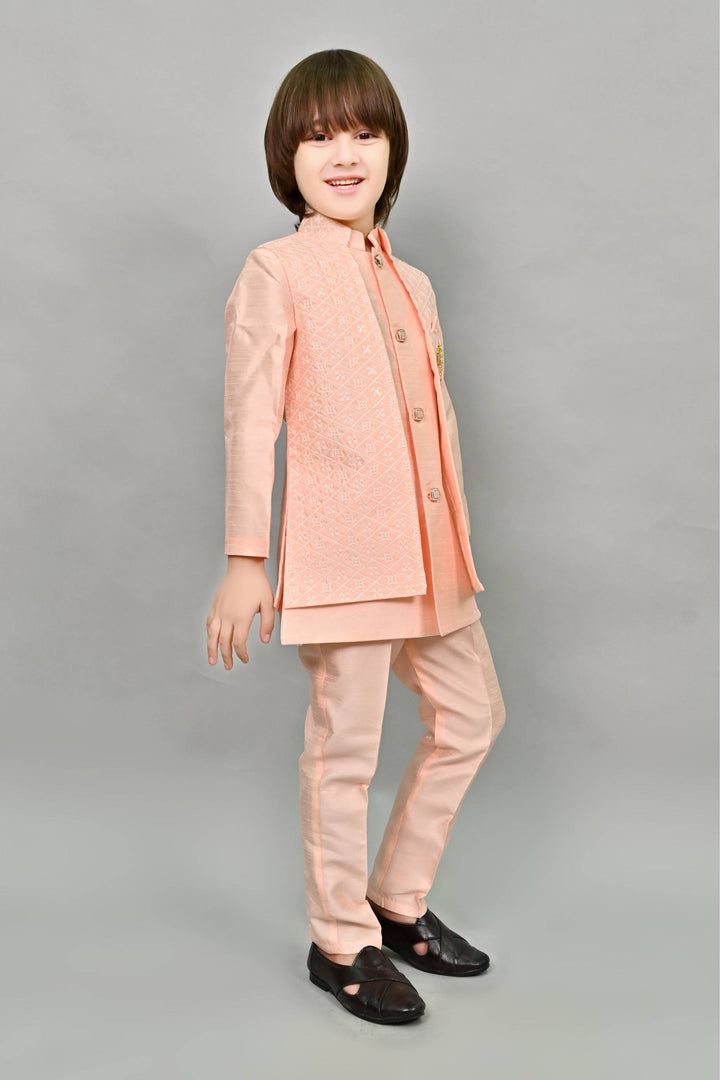 Ahhaaaa Kids Ethnic Embroidered Indo-Western Kurta, Pajama and Waistcoat Set for Boys