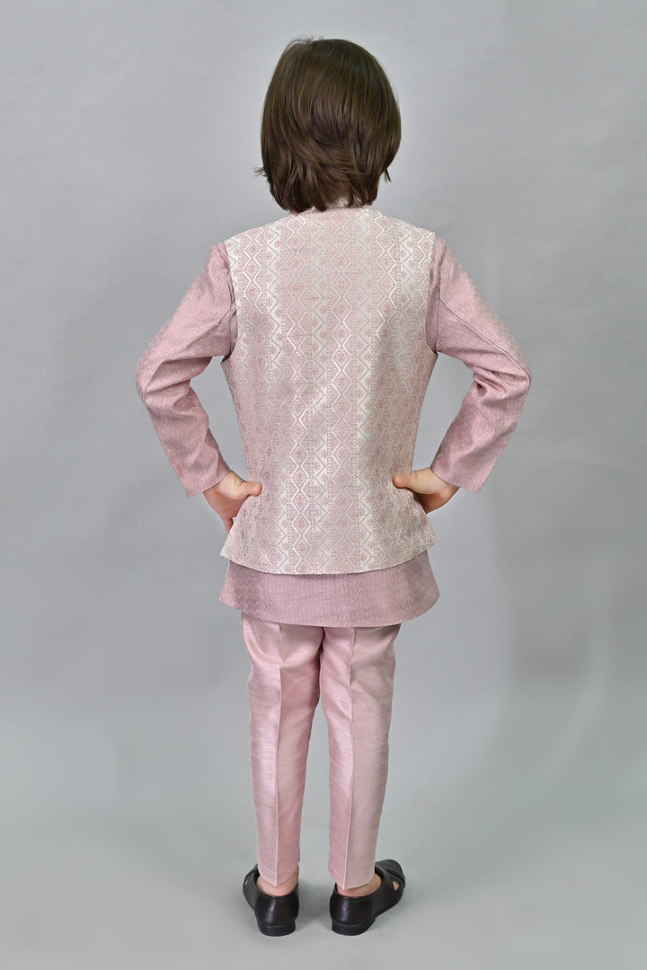 Ahhaaaa Ethnic Zari Work Indo-Western Printed Kurta, Waistcoat and Pajama 3-Piece Set for Boys