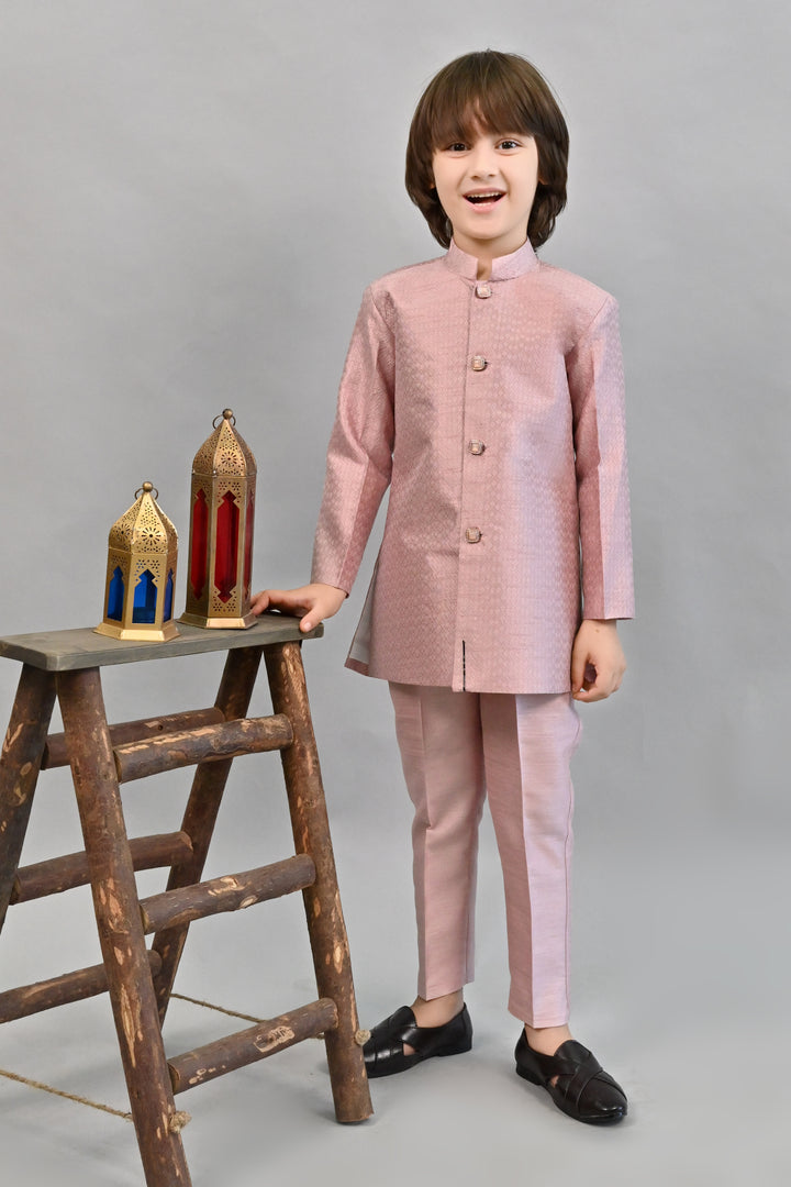 Ahhaaaa Ethnic Zari Work Indo-Western Printed Kurta, Waistcoat and Pajama 3-Piece Set for Boys