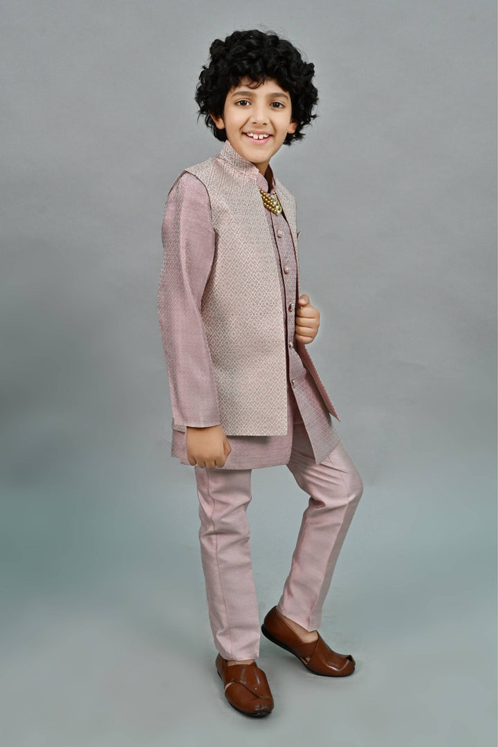 Ahhaaaa Kids Thread Zari Work Indo-Western Kurta, Pajama and Waistcoat for Boys