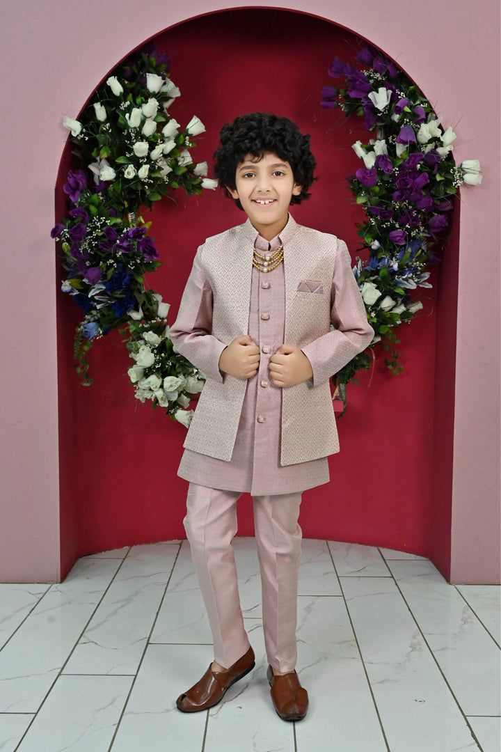 Ahhaaaa Kids Thread Zari Work Indo-Western Kurta, Pajama and Waistcoat for Boys