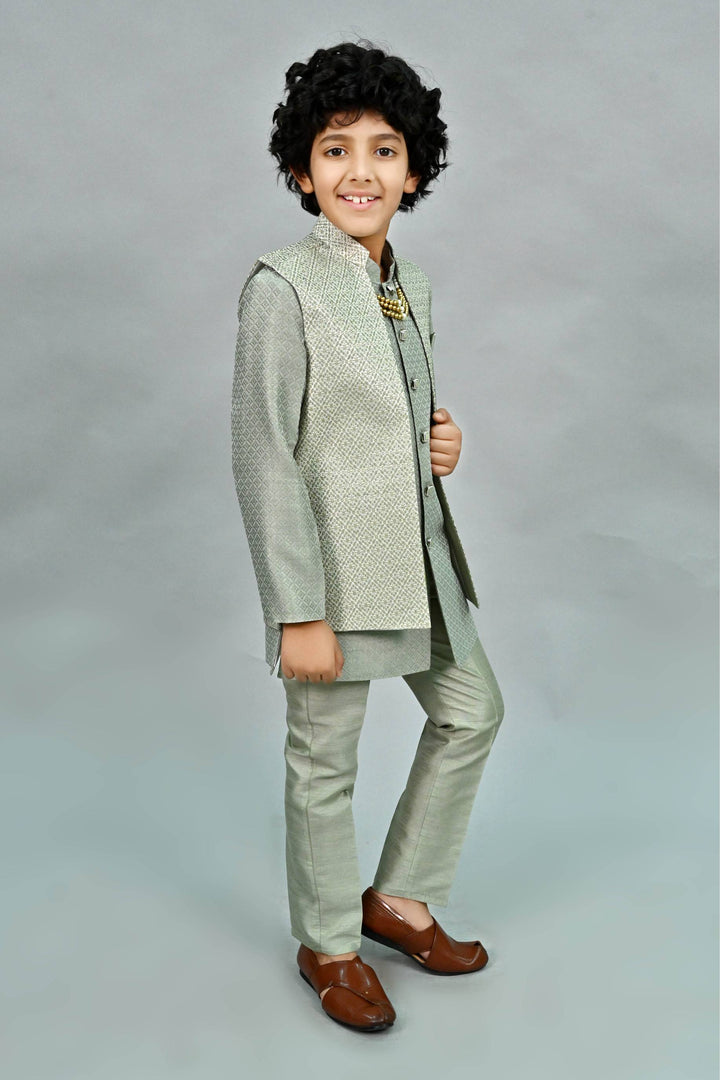 Ahhaaaa Kids Thread Zari Work Indo-Western Kurta, Pajama and Waistcoat for Boys