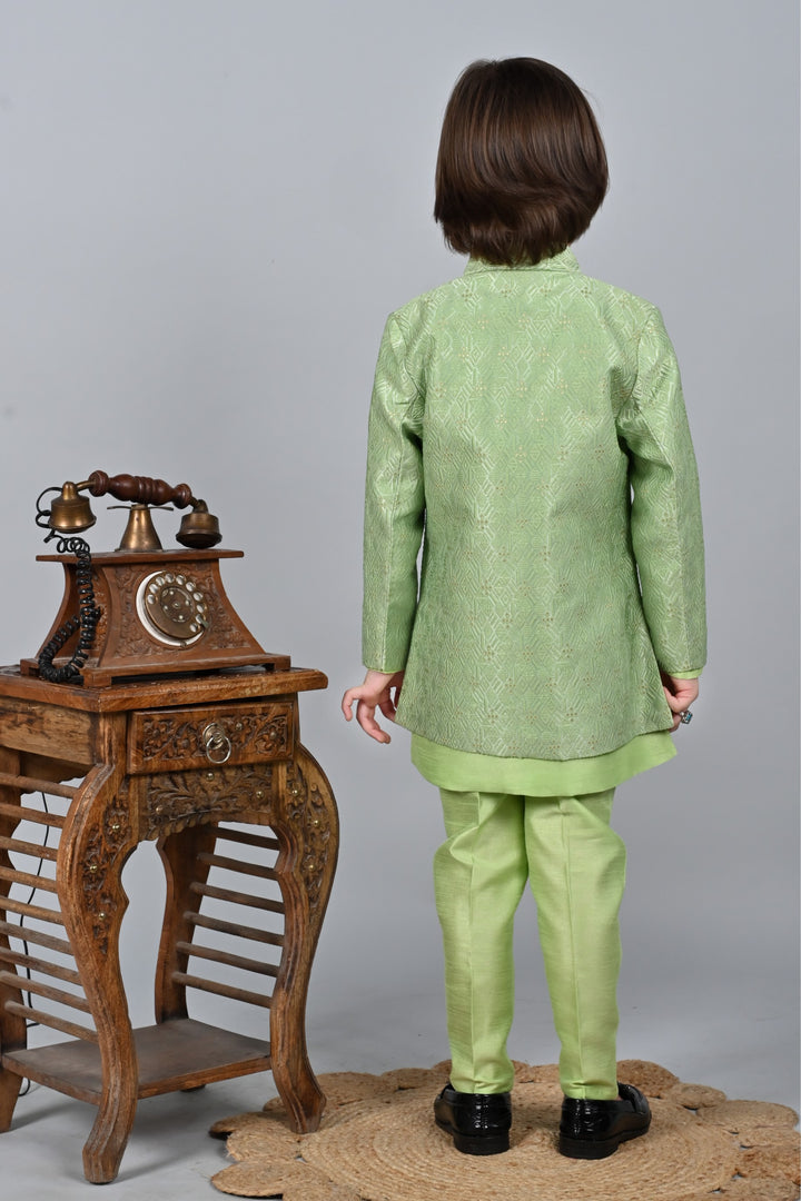 Ahhaaaa Kids Sequin Embedded Indo-Western Kurta, Pajama and Waistcoat Set for Boys