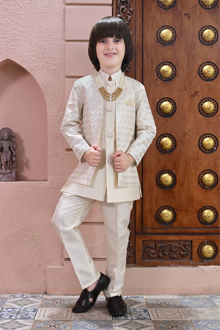 Ahhaaaa Kids Ethnic Sequin Embroidered Indo-Western Kurta and Trouser Set for Boys