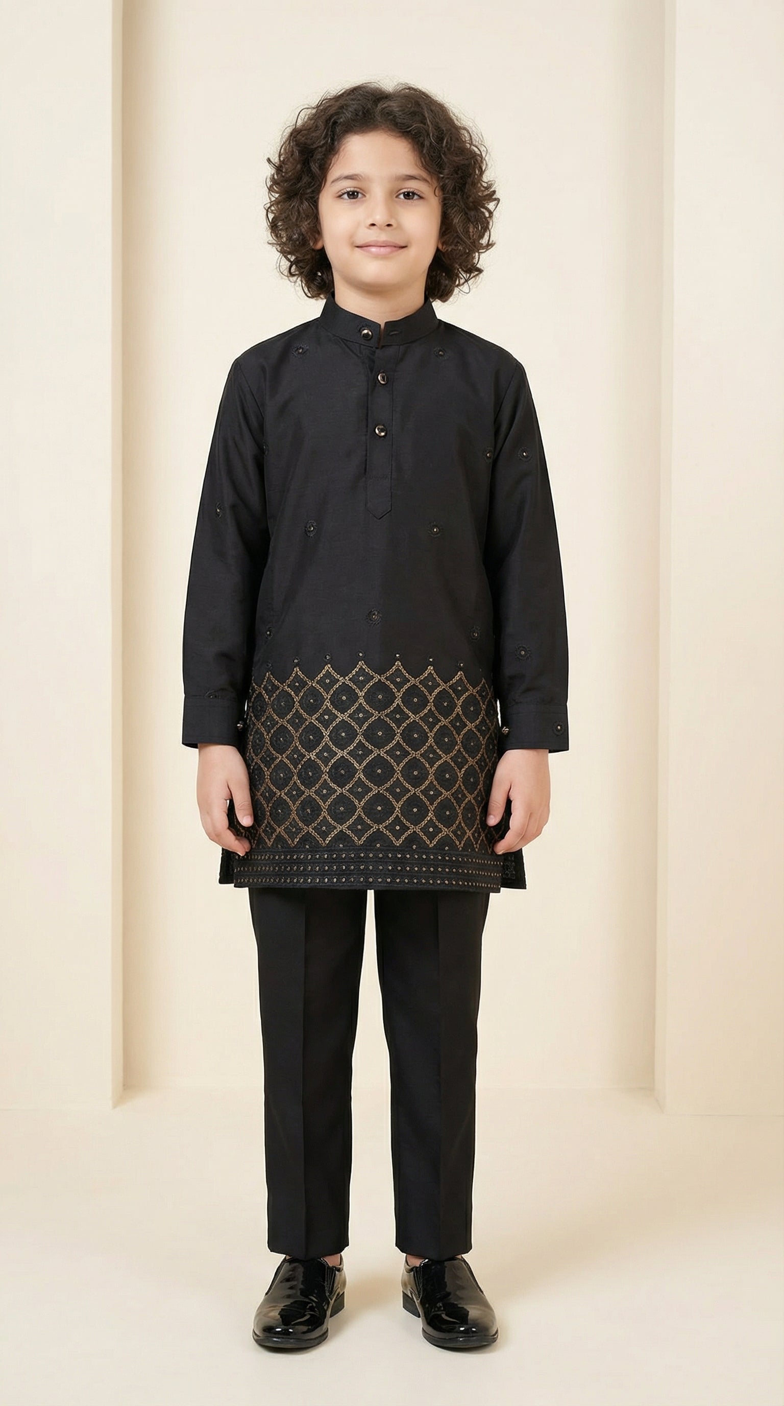 Ahhaaaa Boys Premium Viscose Kurta Set: Elegant Embroidered Festive Wear for Ages 2-11 Black