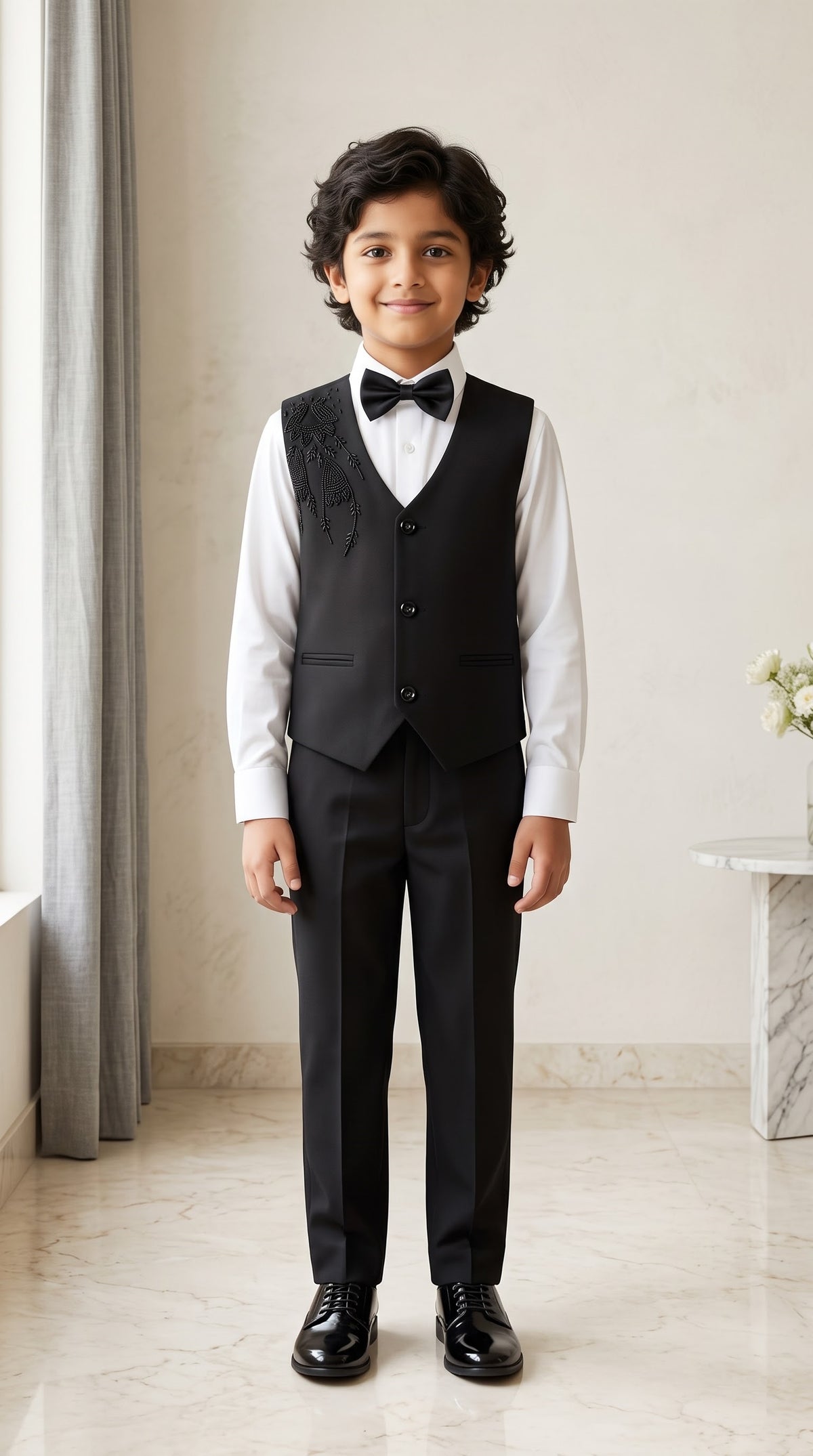 Ahhaaaa Boys Waistcoat Suit Set with Shirt Bow Tie and Pant for Kids