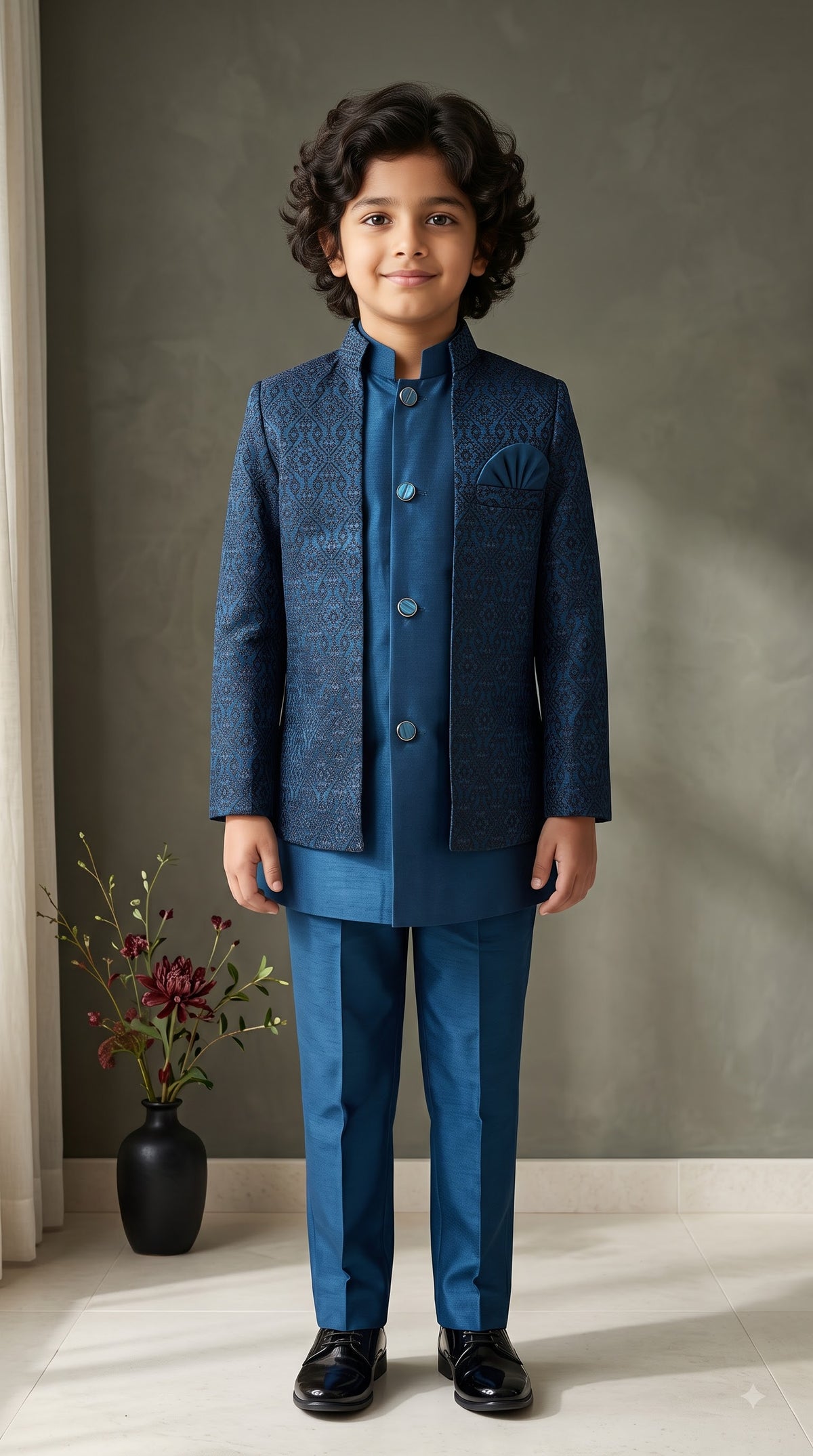 The Midnight Gala Collection: Boys Premium Indo-Western Sherwani Set Blue