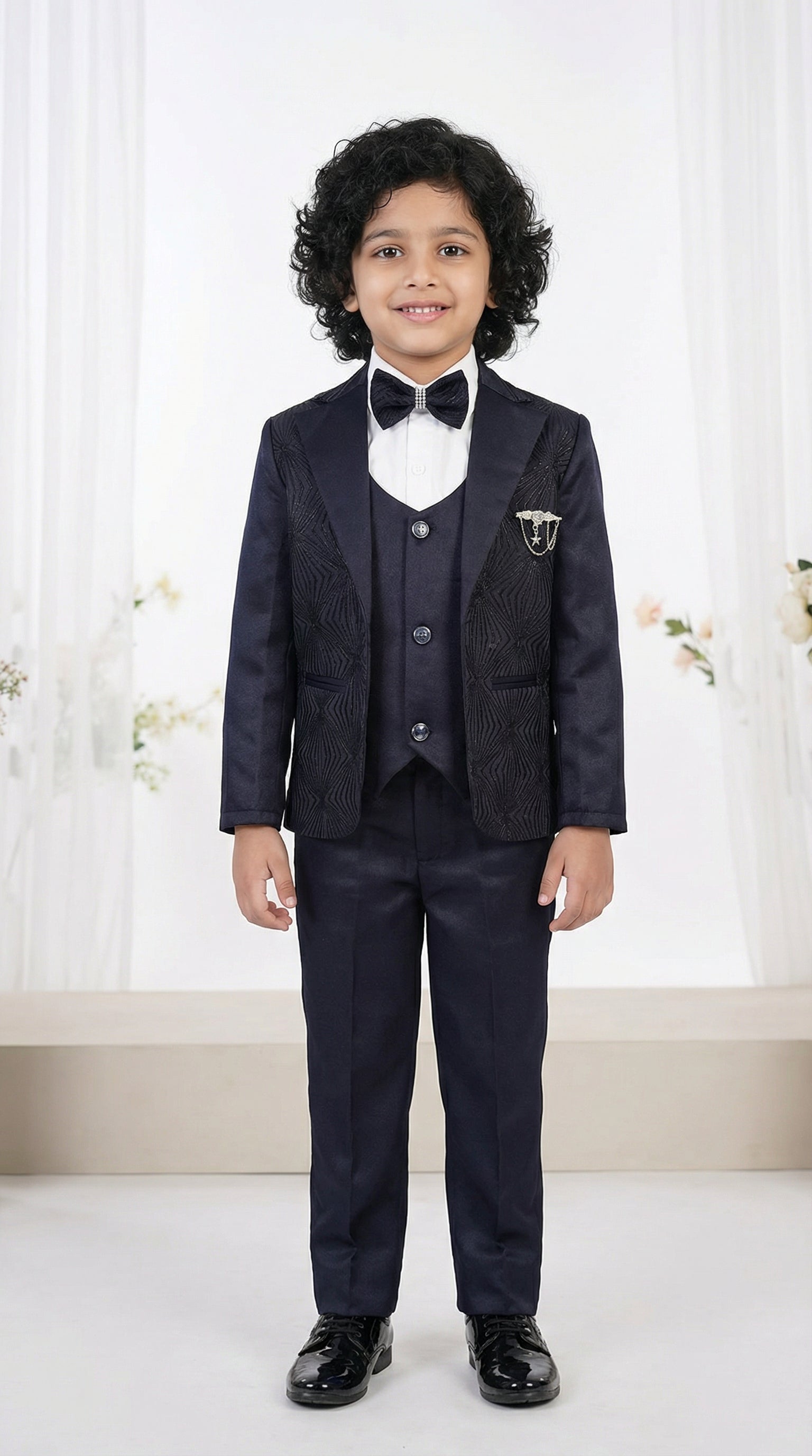 Ahhaaaa Boys Luxury 3-Piece Textured Coat Suit Set (Available in Wine, Black, Navy) Navy