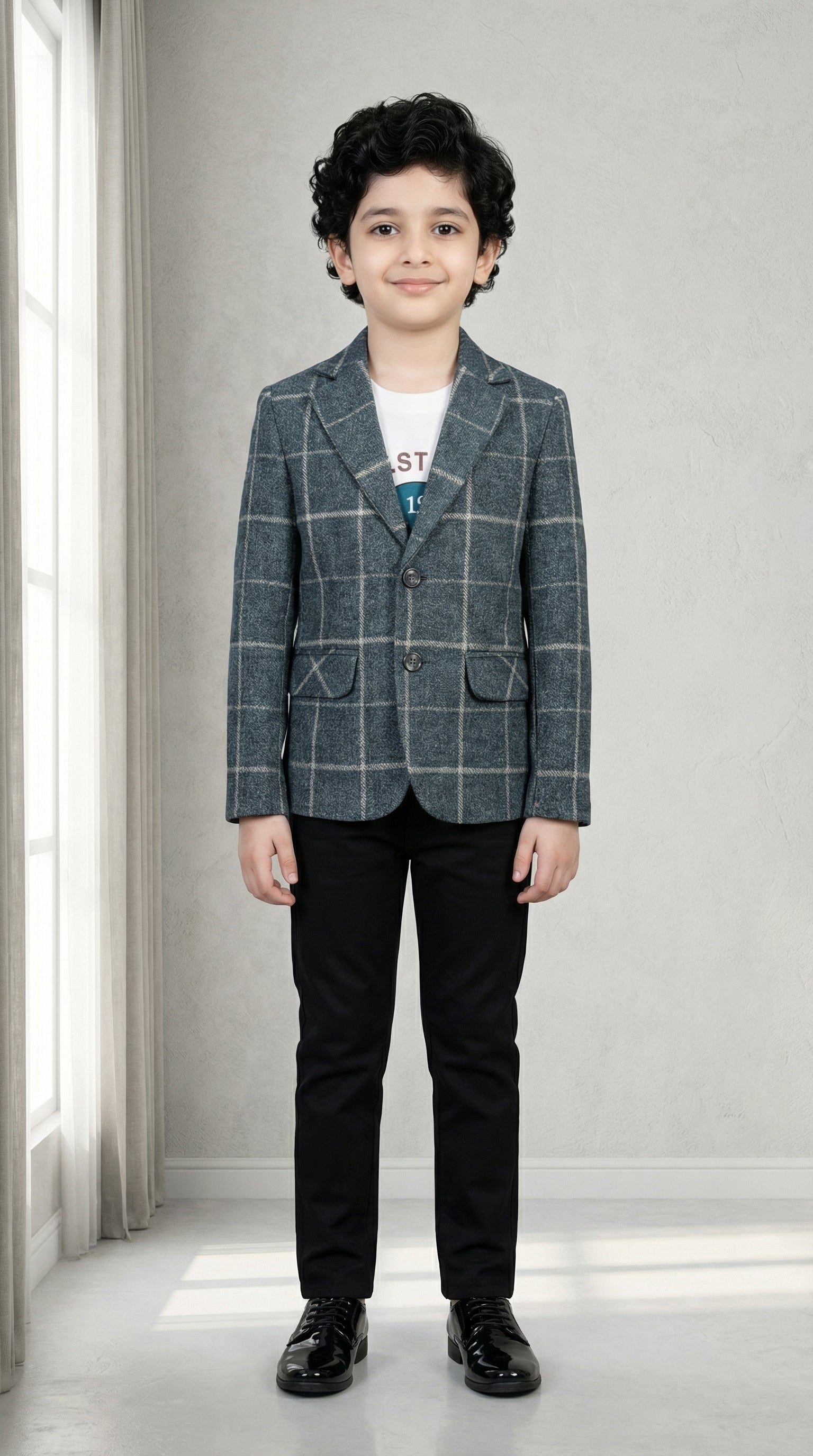 Ahhaaaa Boys' Premium Japani Silk Checkered Blazer Set | Luxury Indo-Western Party Wear (2-8 Years)